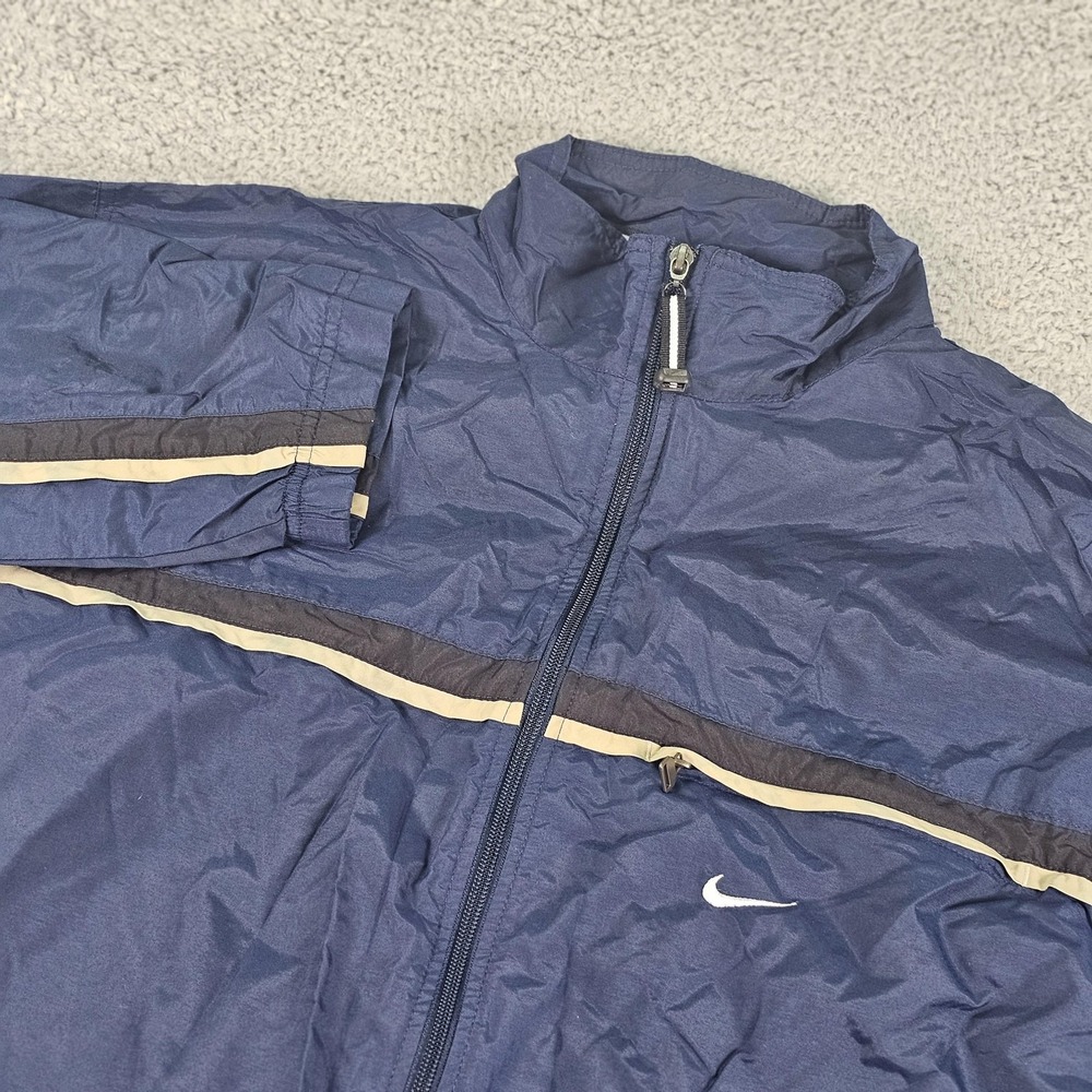 Nike Jacket Mens Large Navy Blue Windbreaker Full Zip‎ Lined Stripe Swoosh Track